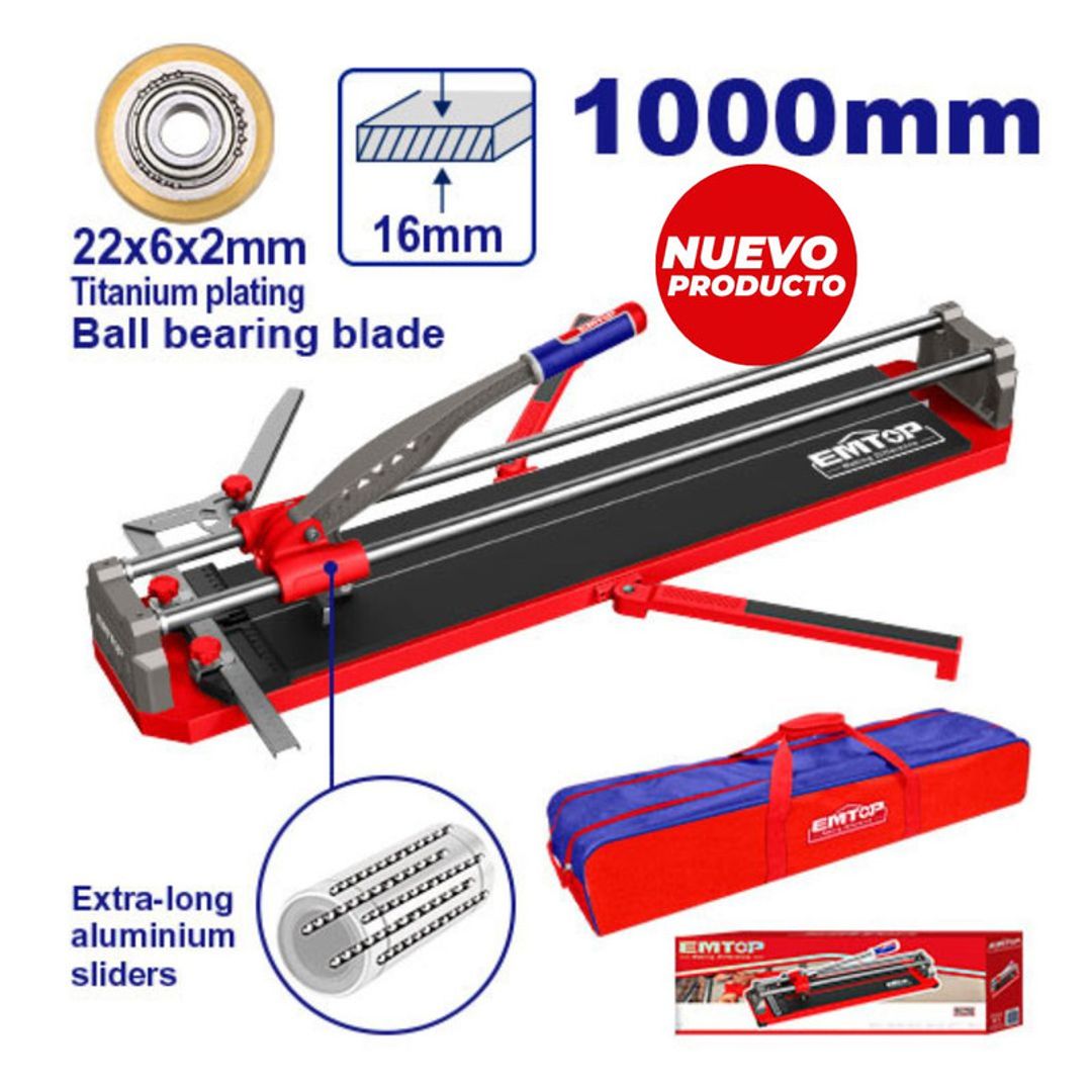 EMTOP CORTA BALDOSA 1000MM PORCELANATO CON RODAMIENTO INCLUYE MALETIN SUPER EMTOP