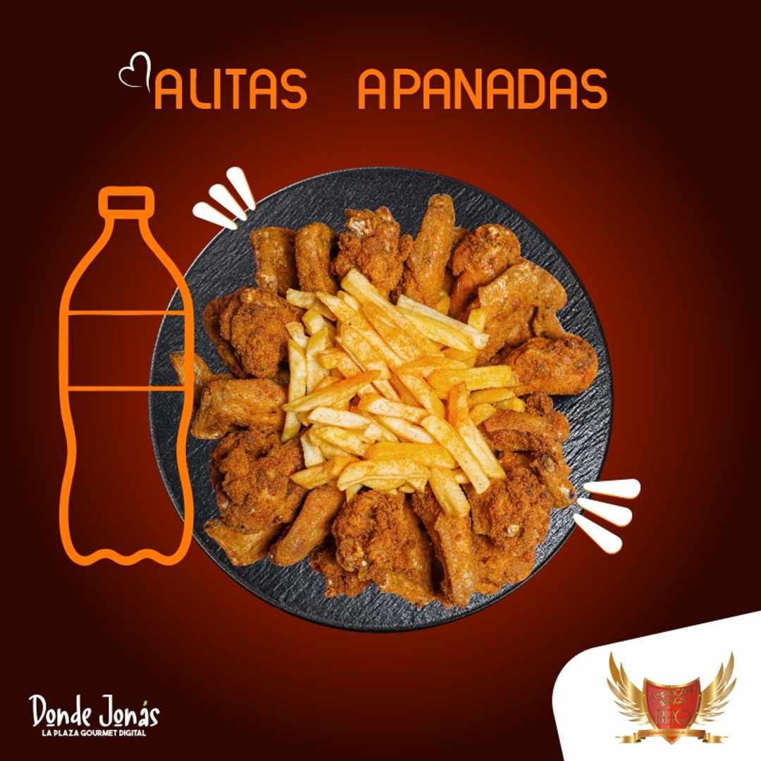 COMBO 24 PIEZAS DE ALITAS APANADAS + PORCIÓN DE PAPA FRANCESA + GASEOSA 1,5LT / AMERICAN WINGS 