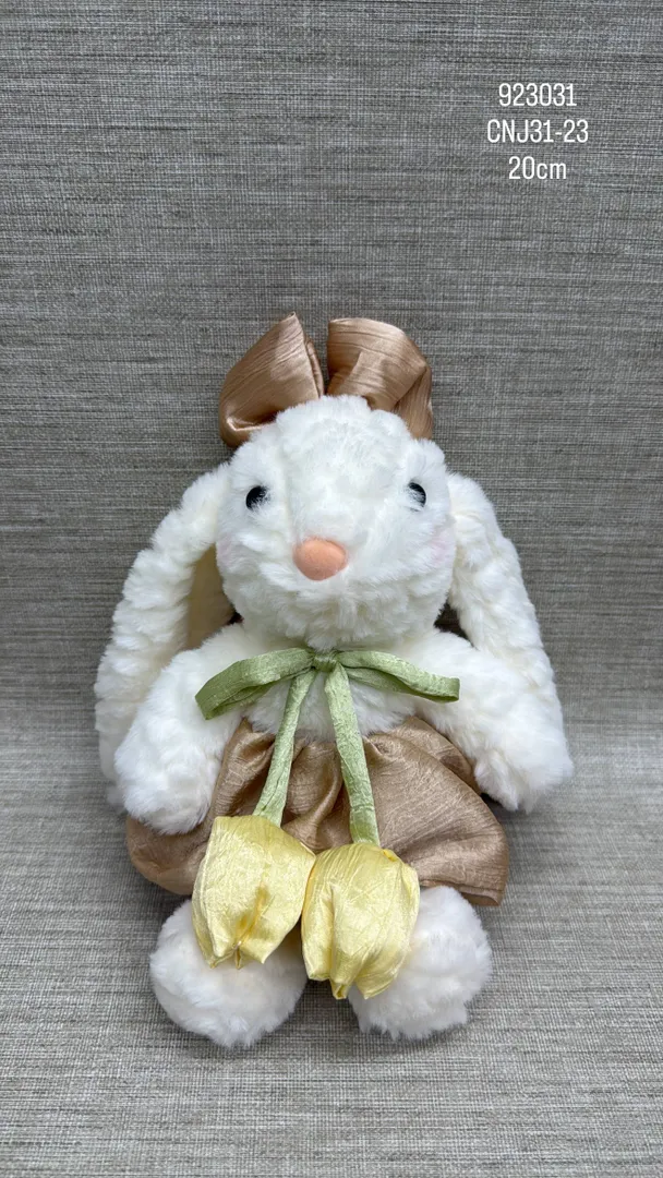 CONEJITA CON VESTIDO BEIGE Y TULIPANES 20 CM