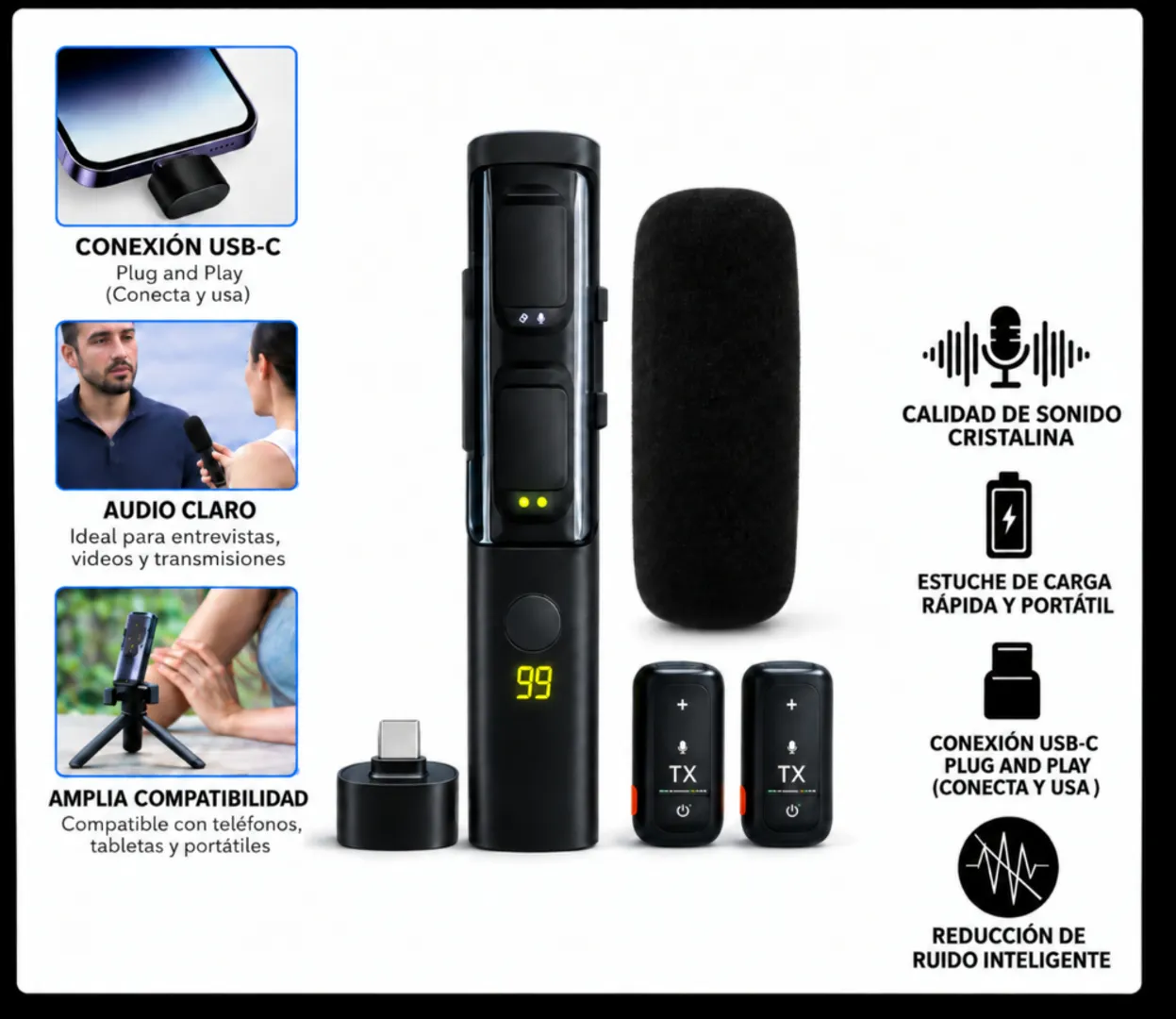MICROFONOS INALAMBRICOS SOLAPA DUAL MAGIC JB8 2.4 GHZ