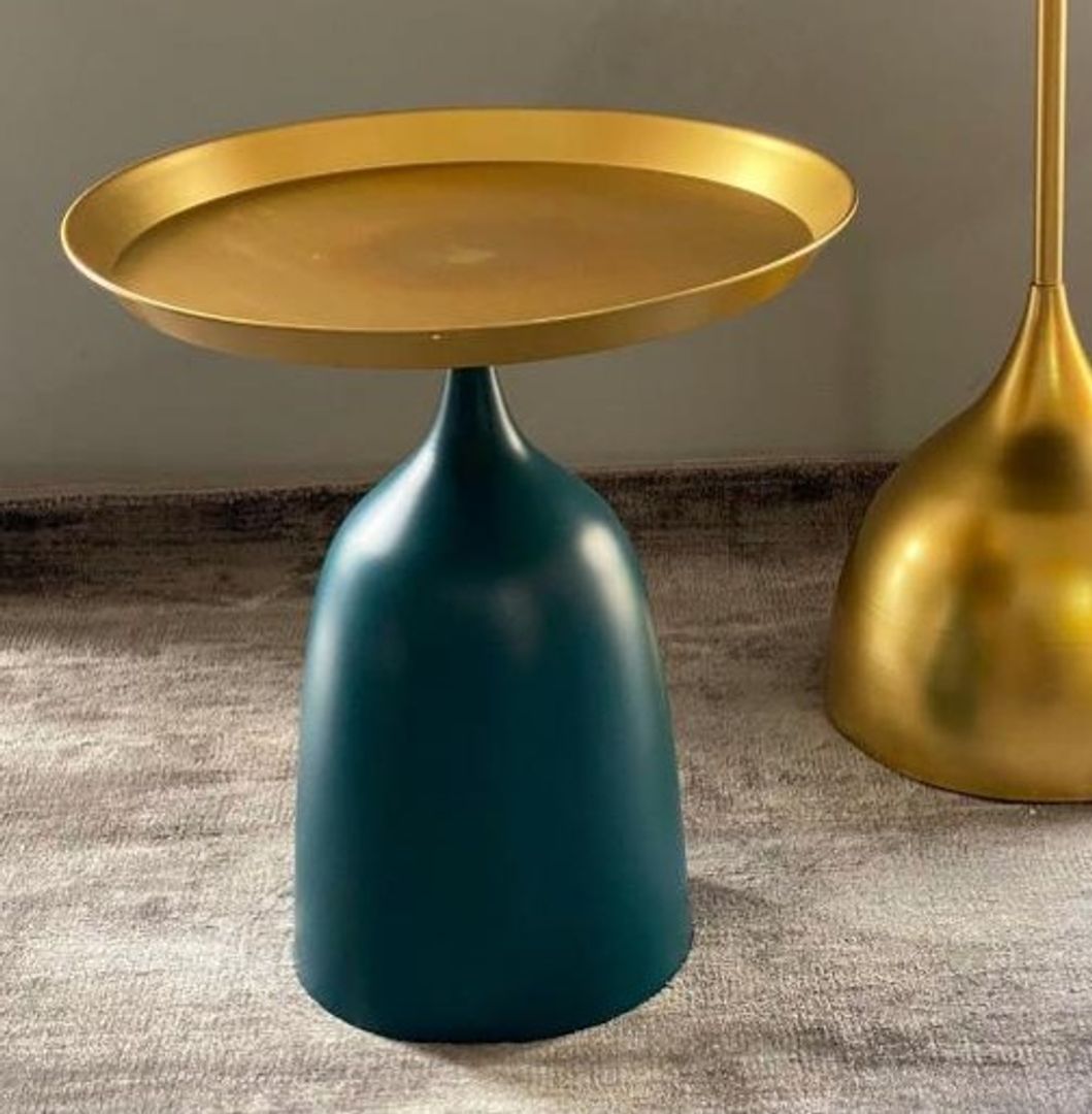 MESA EN METAL  VERDE AZUL Y DORADO