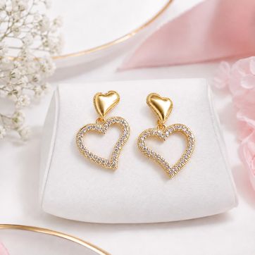 Imagen del producto Aretes Doble Corazón Dorado