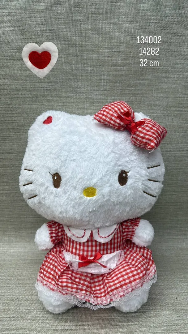 HELLO KITTY CON VESTIDO  DE CUADROS ROJOS  32 CM 