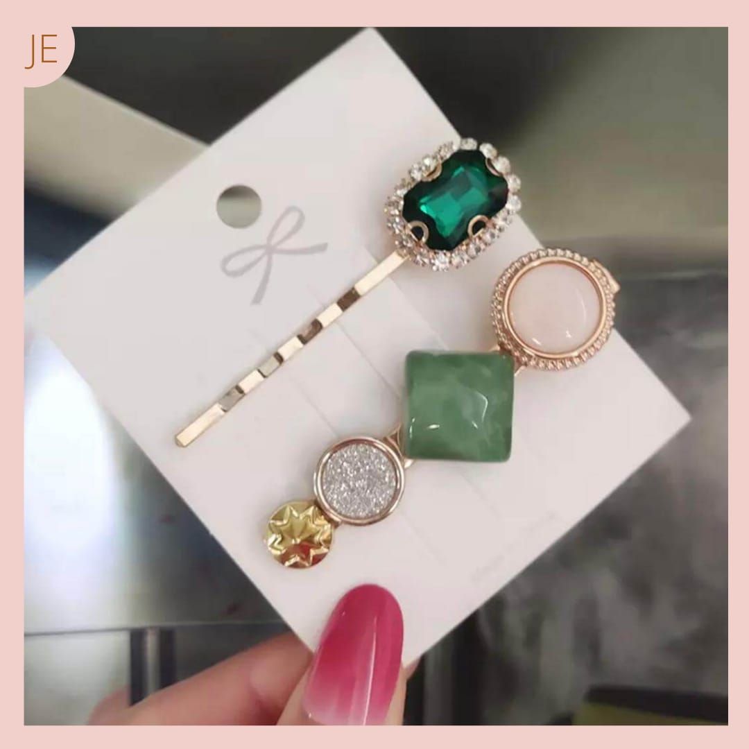  Set Pinzas Diamond Estilo Verde Esmeralda