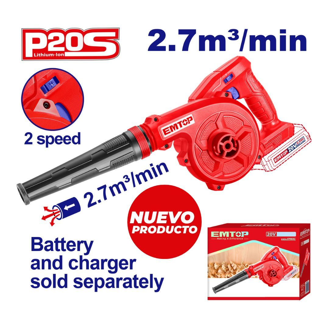 EMTOP SOPLADORA INALAM 20V 2 VELOCIDADES NO INCLUYE BATERIA NI CARGADOR