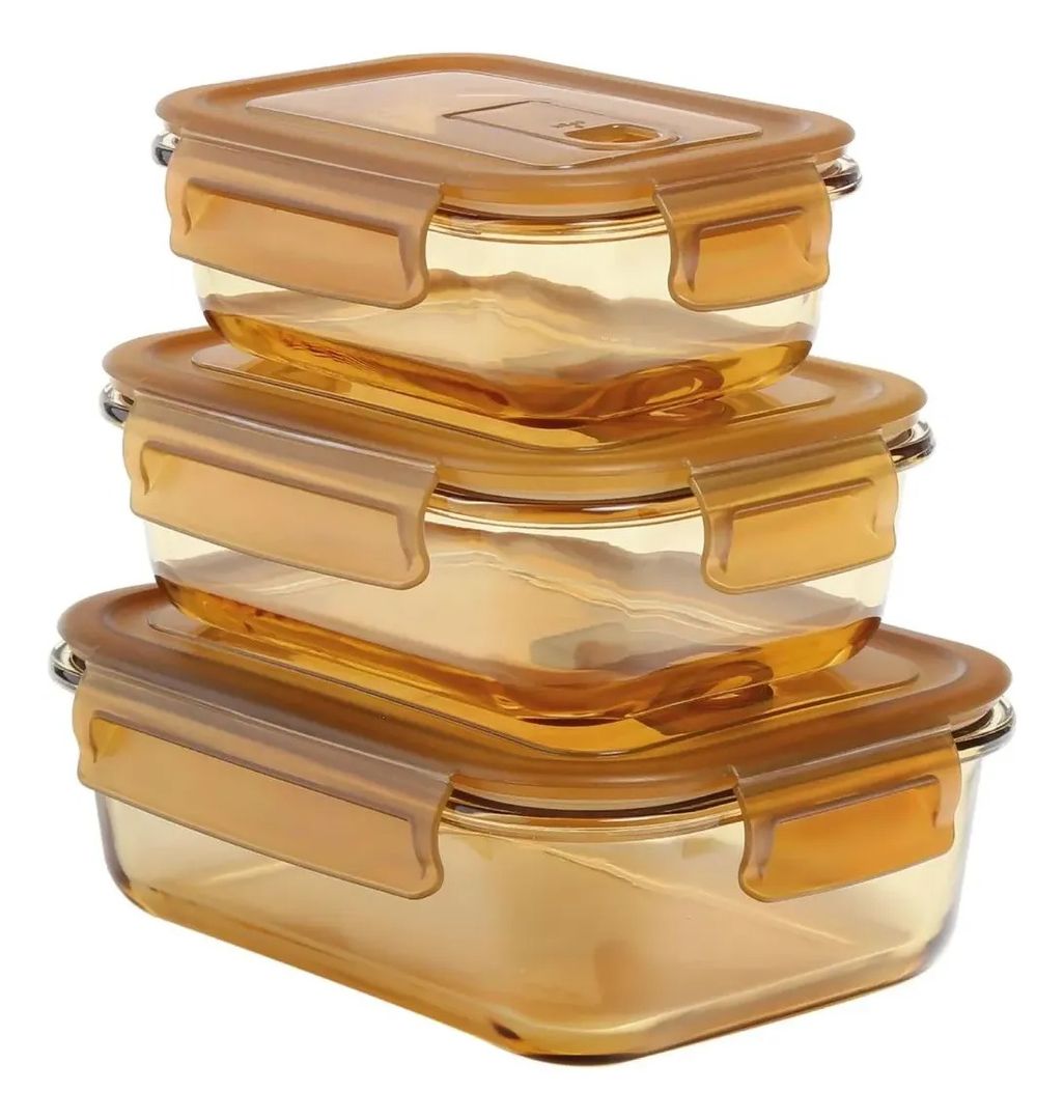 SET HERMETICOS DE VIDRIO 3 PCS 400 600 1000 ML AMBAR
