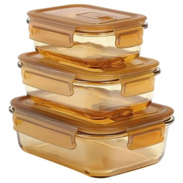 SET HERMETICOS DE VIDRIO 3 PCS 400 600 1000 ML AMBAR - imagen 1