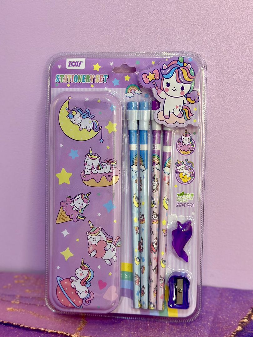 Set de cartuchera y lapices unicornio 