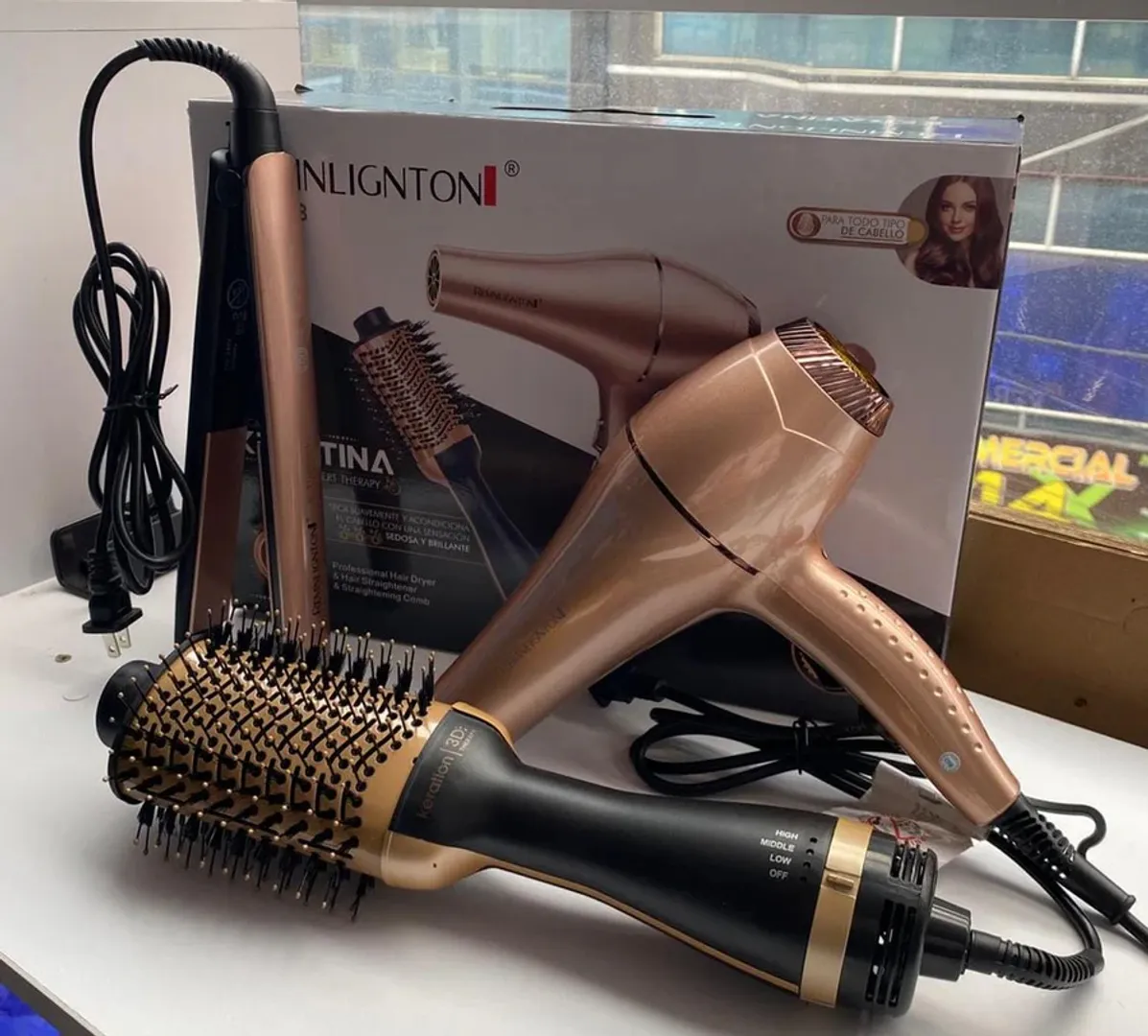 COMBO PLANCHA CEPILLO Y SECADOR KERATINA PRONOVA PRO-2623