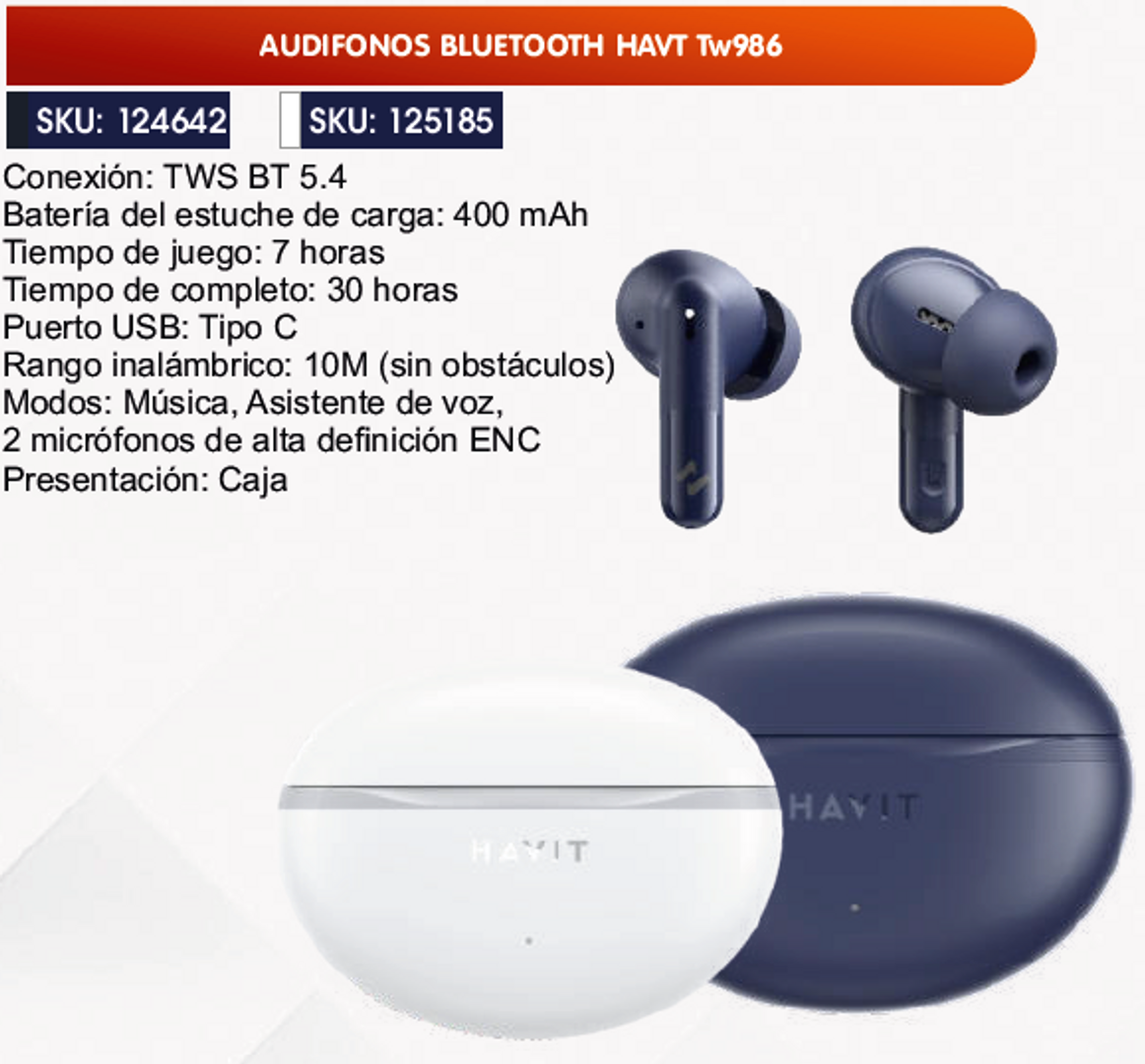 AUDIFONOS BLUETOOTH HAVT Tw986