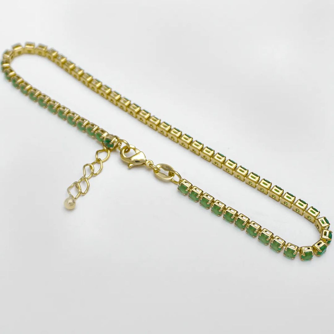 Tobillera circonias verde 22cm + extensor 