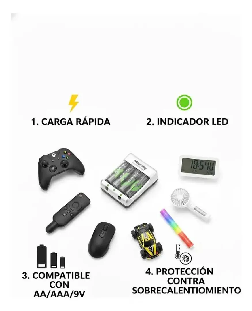 BATERIAS MAXDAY AA X4 CON CARGADOR AA/AAA