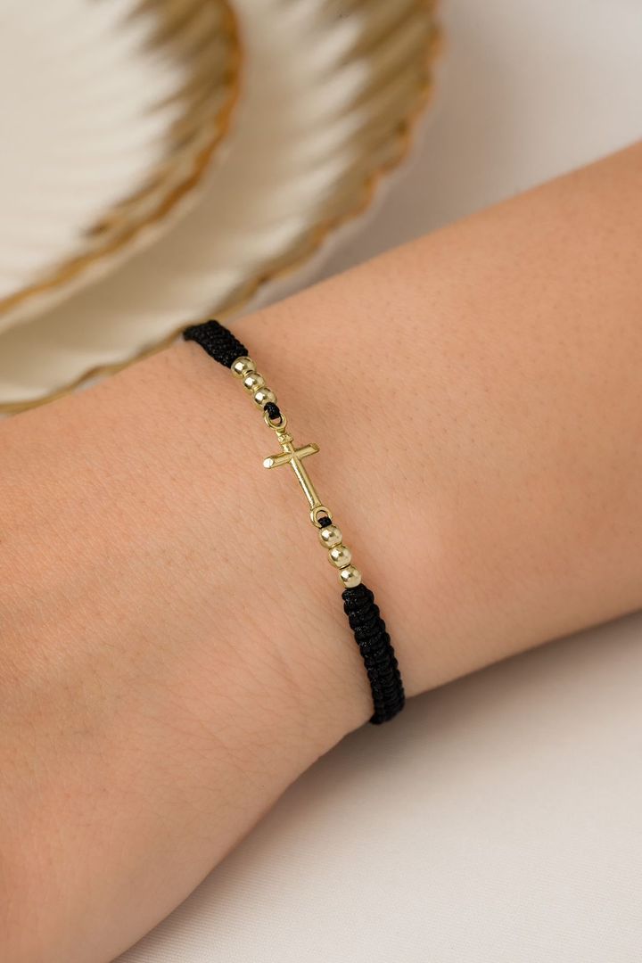 Pulsera cruz inri con balín 3mm