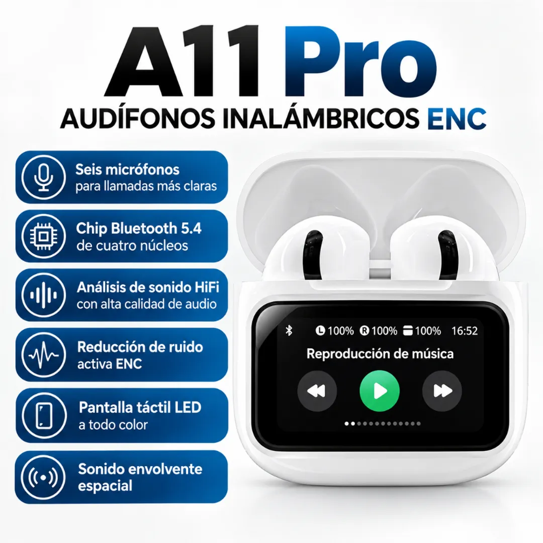 AUDIFONOS A11 PRO INALAMBRICOS CON PANTALLA TACTIL