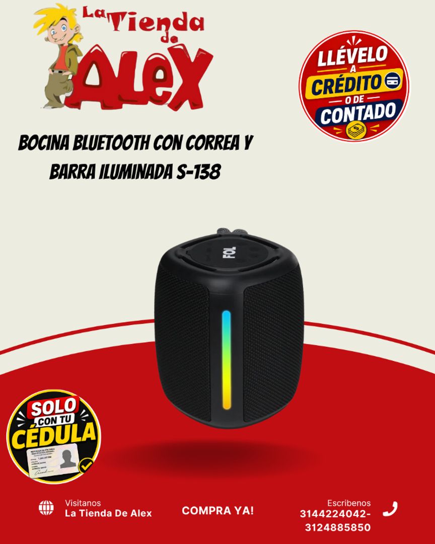 Bocina Bluetooth con Correa y Barra Iluminada S-138