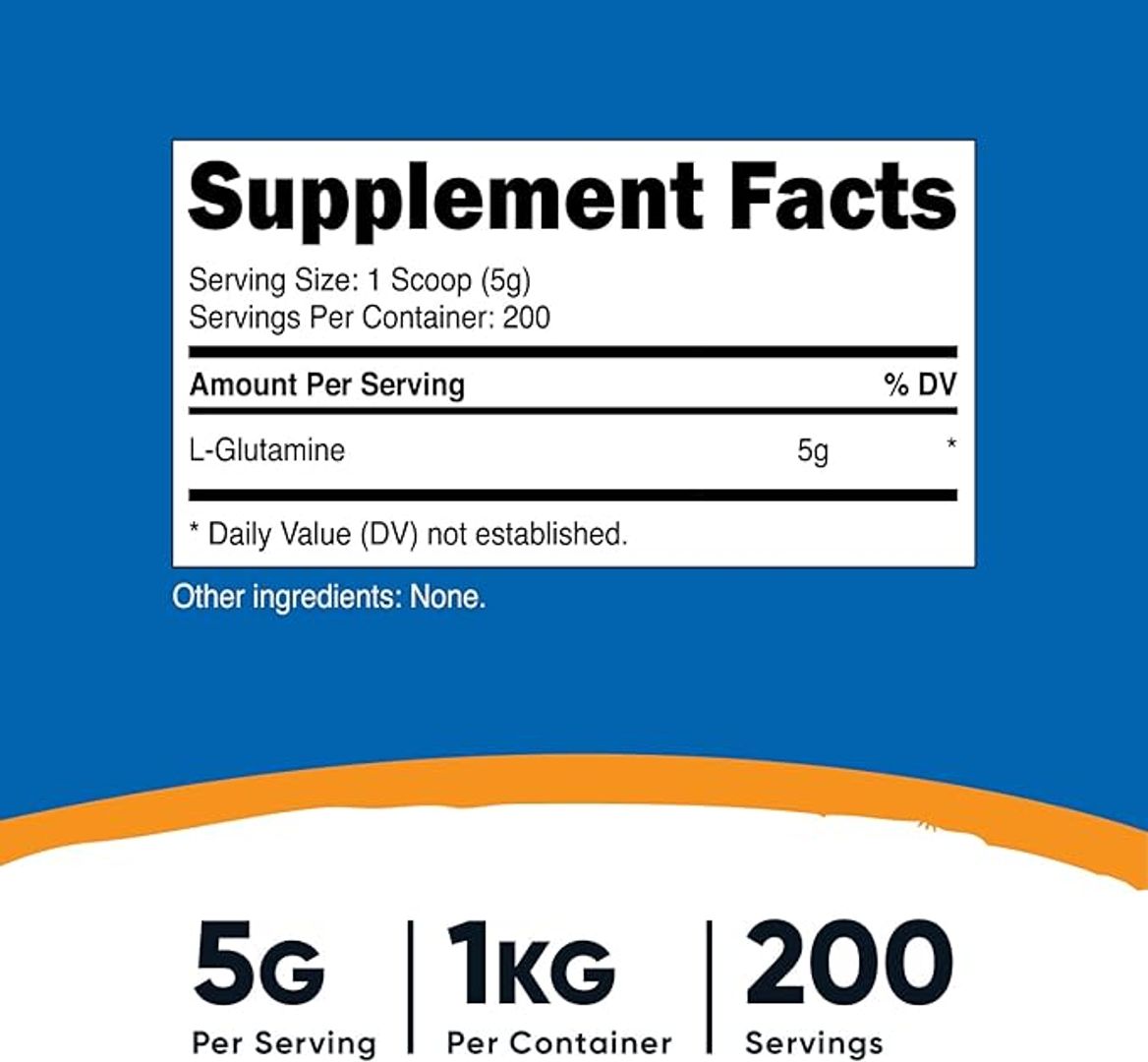 L Glutamina  5g 1 kilo 200Servings NUTRICOST