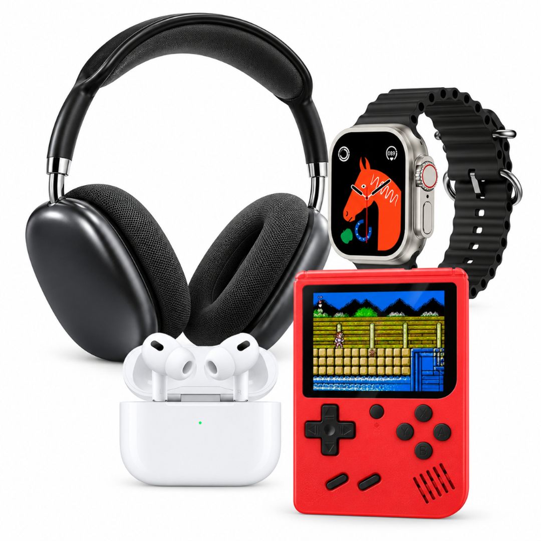 COMBO NX-02 KIT DE RELOJ SMART WATCH DIADEMA P9 MINI CONSOLA Y AIRPODS PRO 5