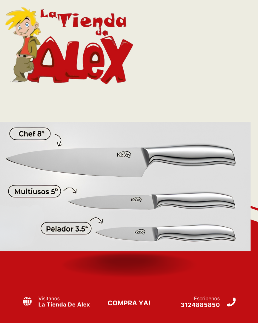 SETX3 CUCHILLOS  EN ACERO INOXIDABLE