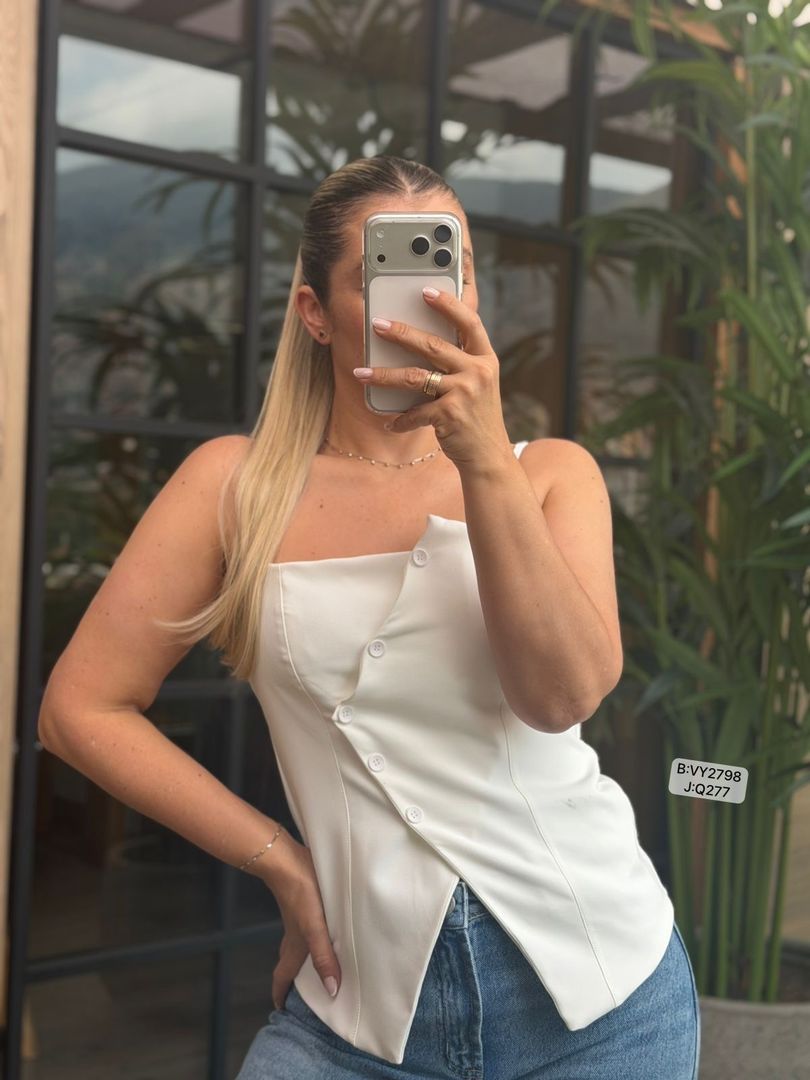 BLUSA TIRAS BOTONES ASIMETRICO VY2798
