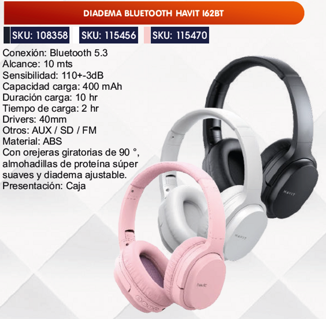 DIADEMA BLUETOOTH HAVIT I62BT