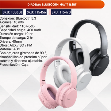 Imagen del producto DIADEMA BLUETOOTH HAVIT I62BT