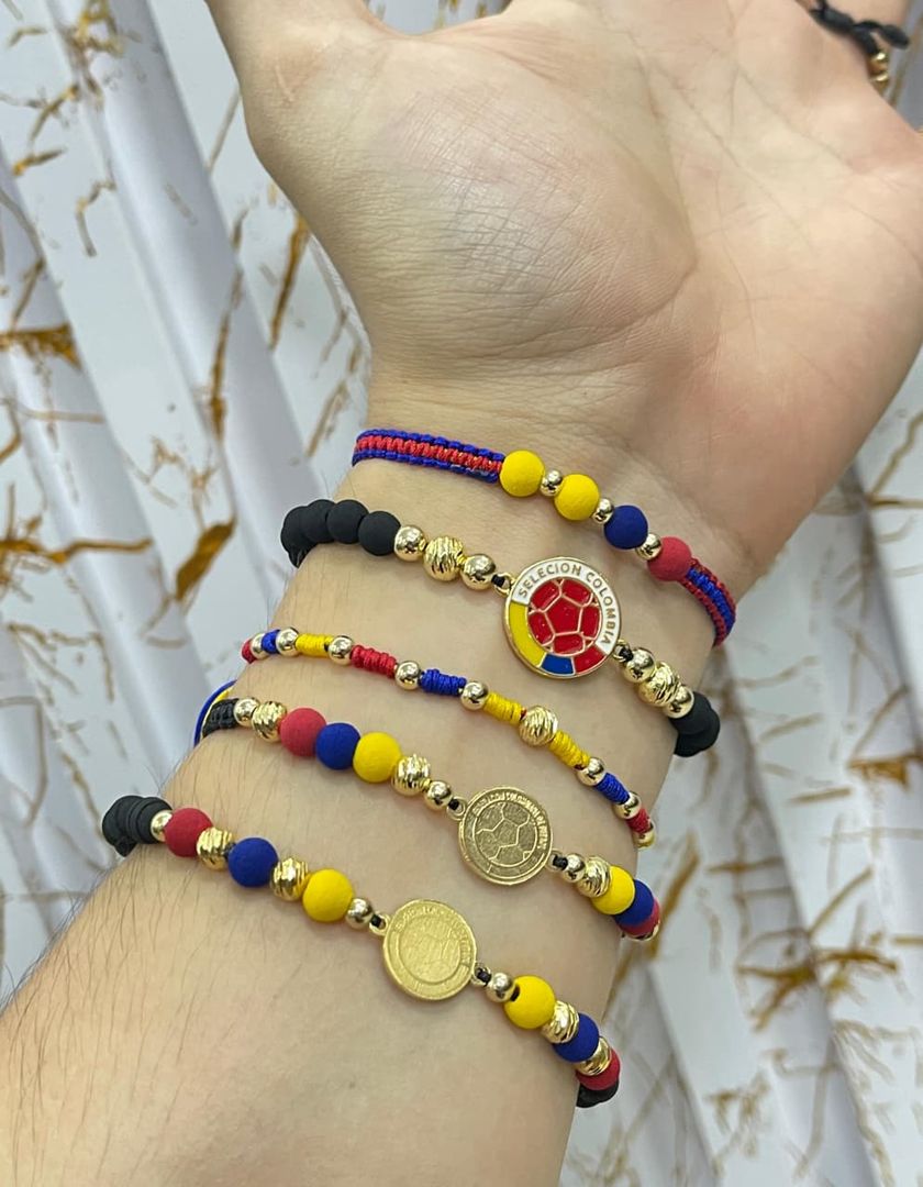 Pulsera placa seleccion colombia colors balin 5mm liso y balin 6mm italy