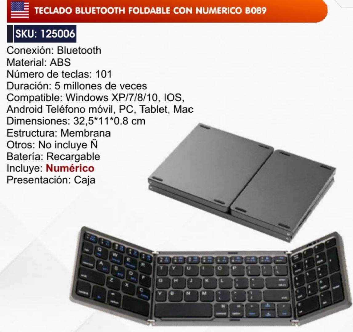 TECLADO BLUETOOTH FOLDABLE CON NUMERICO 