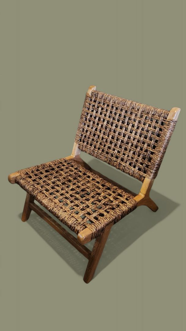 POLTRONA EN ROBLE Y TEJIDO NATURAL