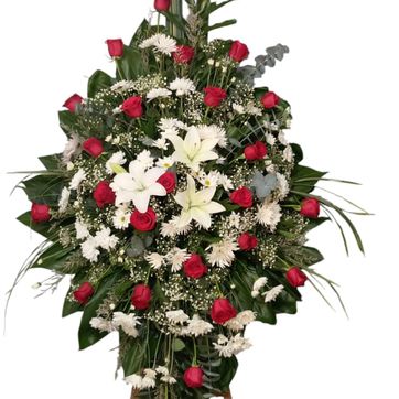 Imagen del producto Rosa rojas, lirios y pompón.