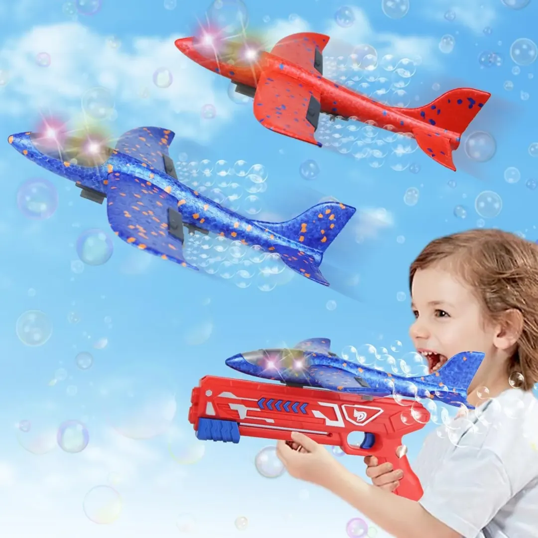 JUGUETE LANZADOR DE AVION BURBUJERO LUZ LED