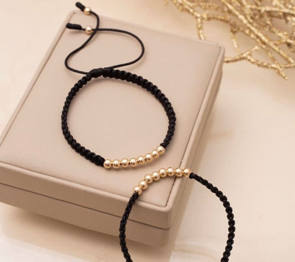 Par pulseras tejidas balin liso 4mm