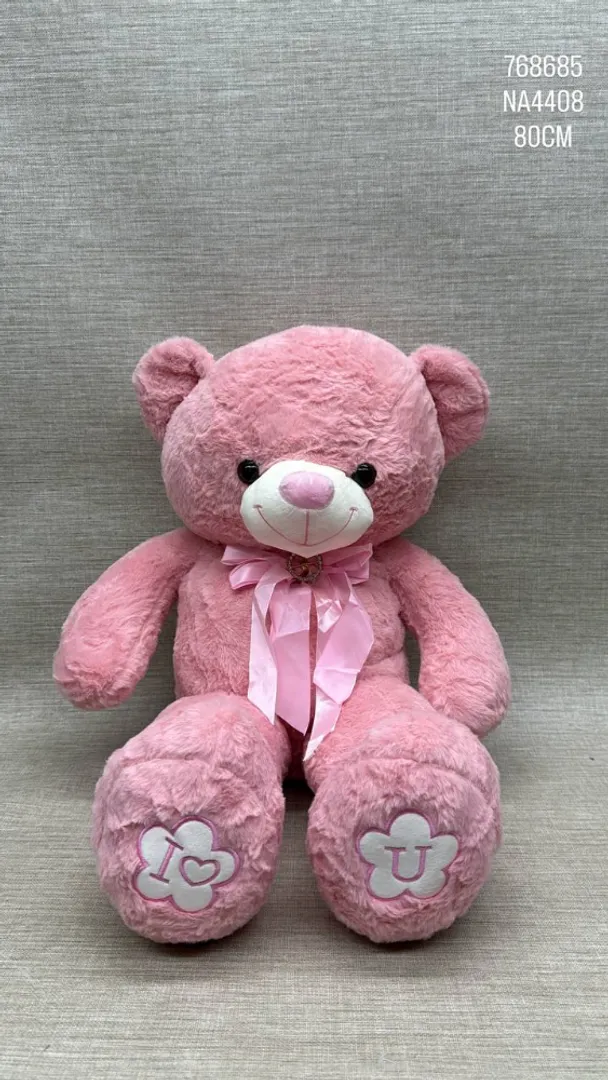 OSO PATAS LARGAS ROSA CON CINTA 80 CM