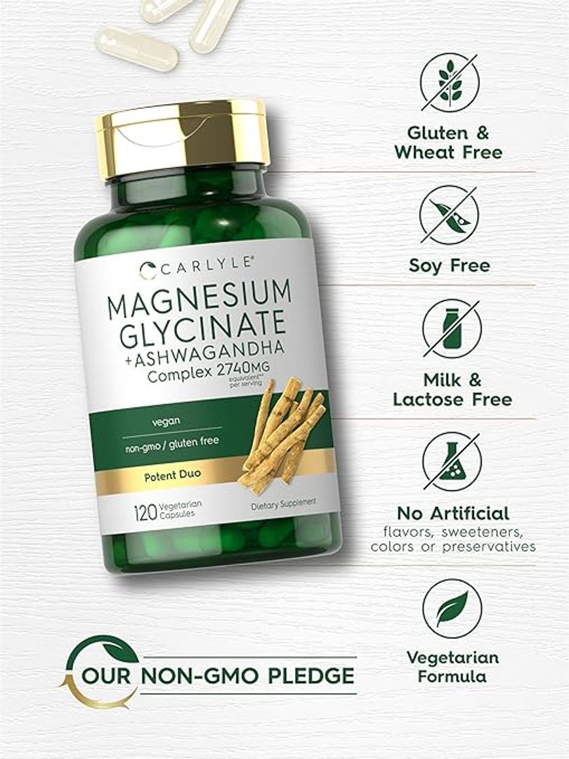 Glicinato de magnesio con Ashwagandha 2,740 mg  120cap Carlyle