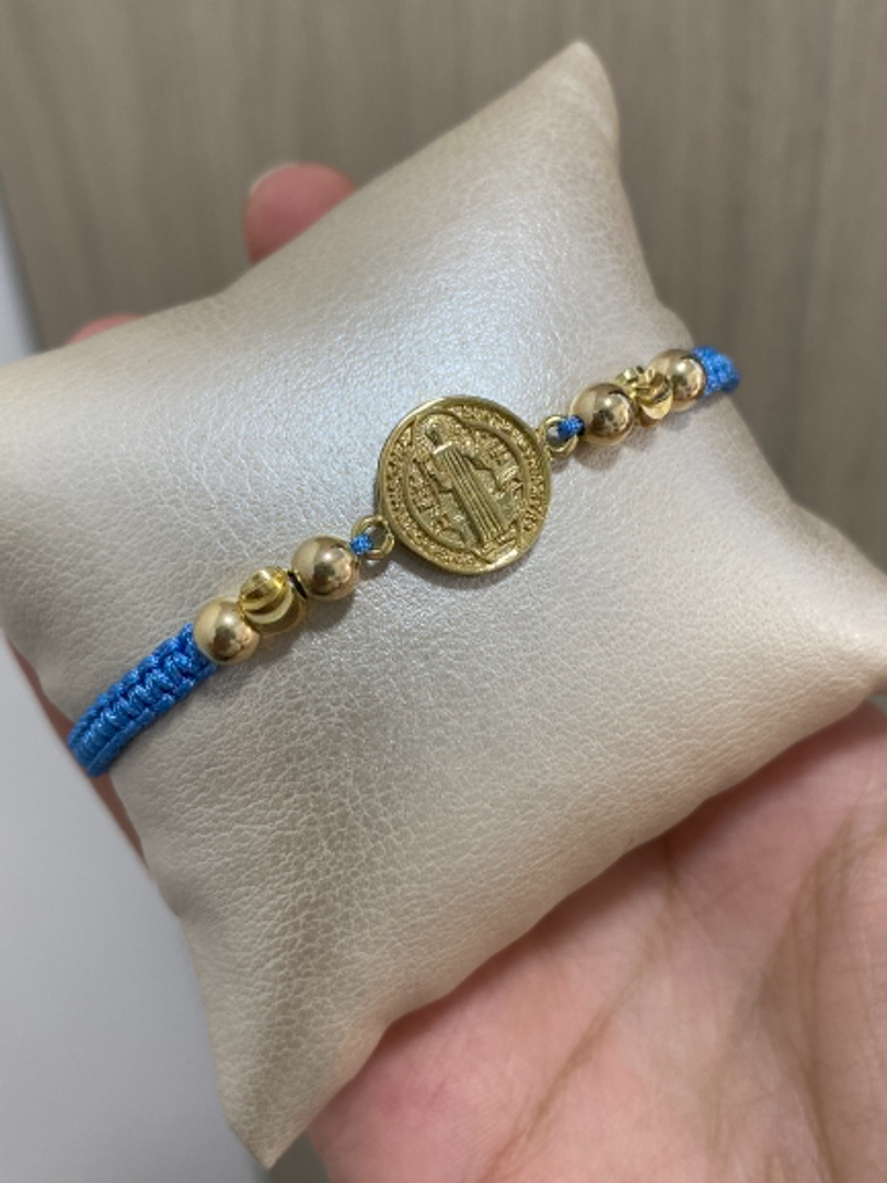 Pulsera San Benito balin liso e italiano 5mm tejido macramé