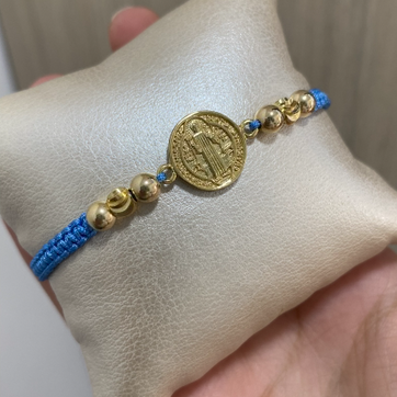 Pulsera San Benito balin liso e italiano 5mm tejido macramé - imagen 1