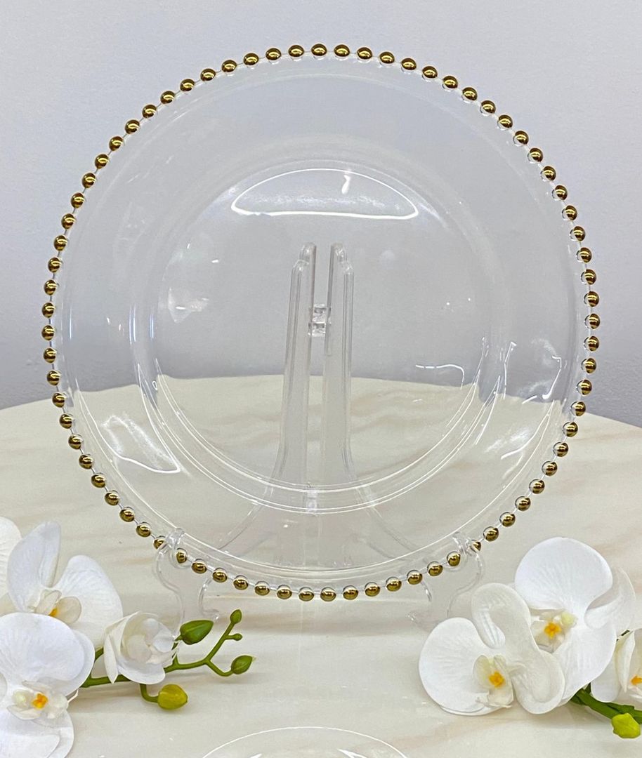 Bajo plato Cristal Perlas doradas