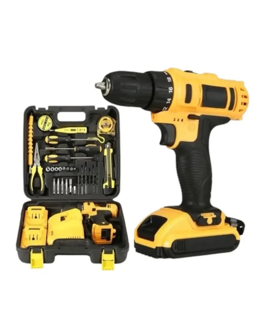 TALADRO INALAMBRICO PERCUTOR 2 BATERIAS CON HERRAMIENTA