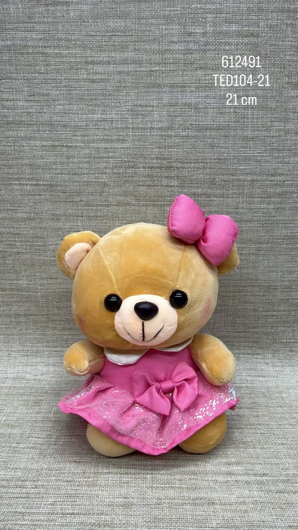 Osita cafe con vestido rosa de 21 cm 