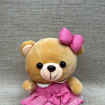 Imagen del producto Osita cafe con vestido rosa de 21 cm 