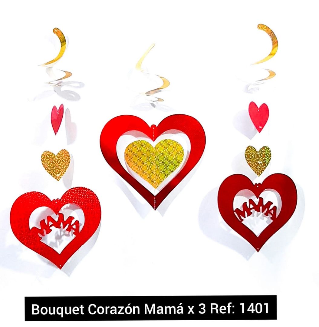 Boquet x 3 Uni corazón mamá   Ref 1401 