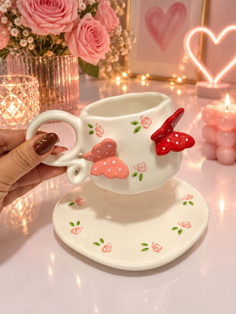 Set Mug plato mariposa 
