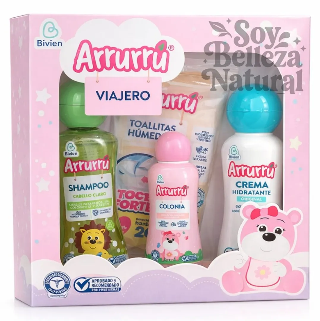 Kit Aseo Arrurru Viajero Rosado 4 Artículos