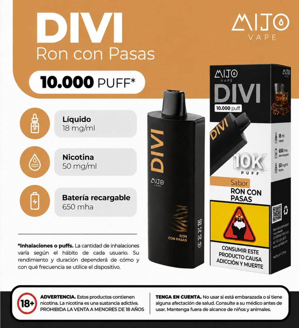 Mijo Divi Ron Con Pasas 10.000 Puffs