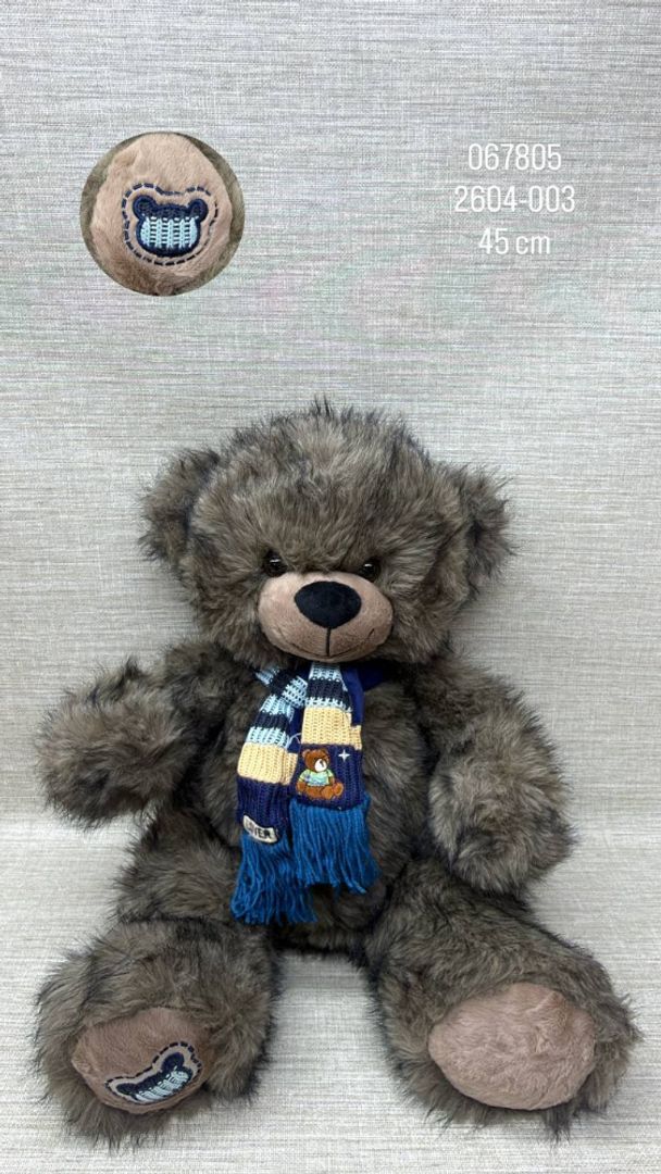 OSO PELUDITO GRIS OSCURO CON BUFANDA  45 CM