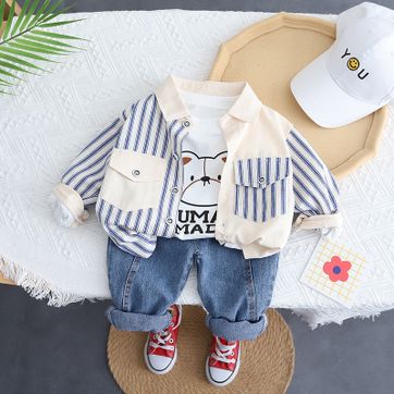 Set x3 Oso Camisa Rayas Azul / Negro - imagen 1