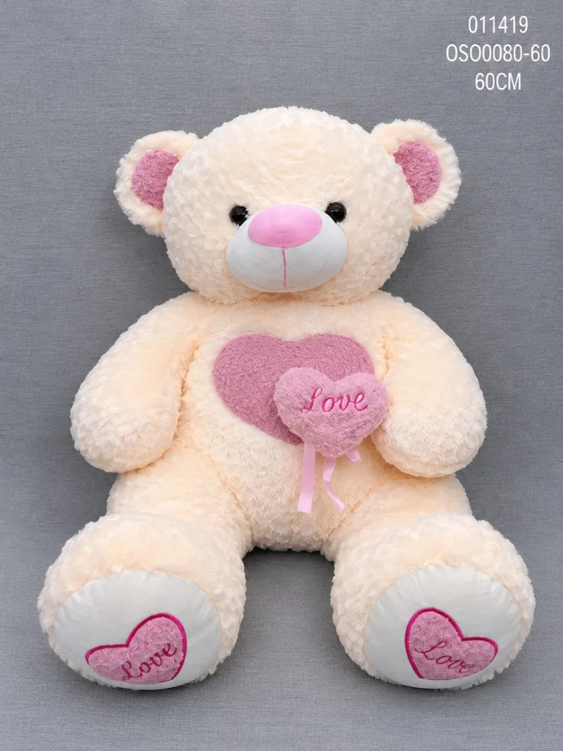 OSO CREMA CON CORAZON BORDADO LOVE 60 CM