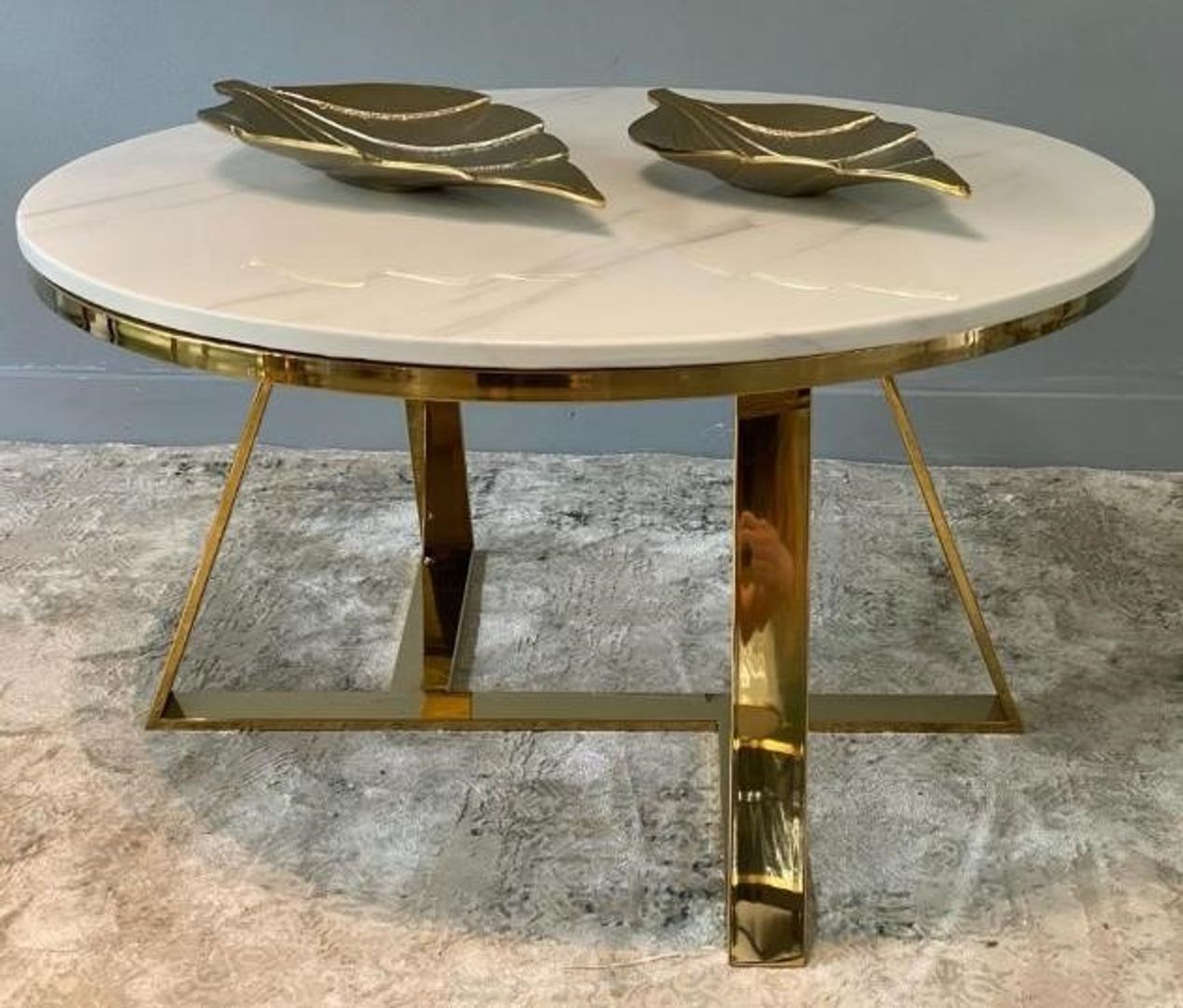 MESA EN ACERO DORADO Y MARMOL