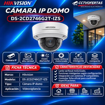 Imagen del producto Cámara IP Domo Hikvision DS-2CD2746G2T-IZS | Videovigilancia Profesional