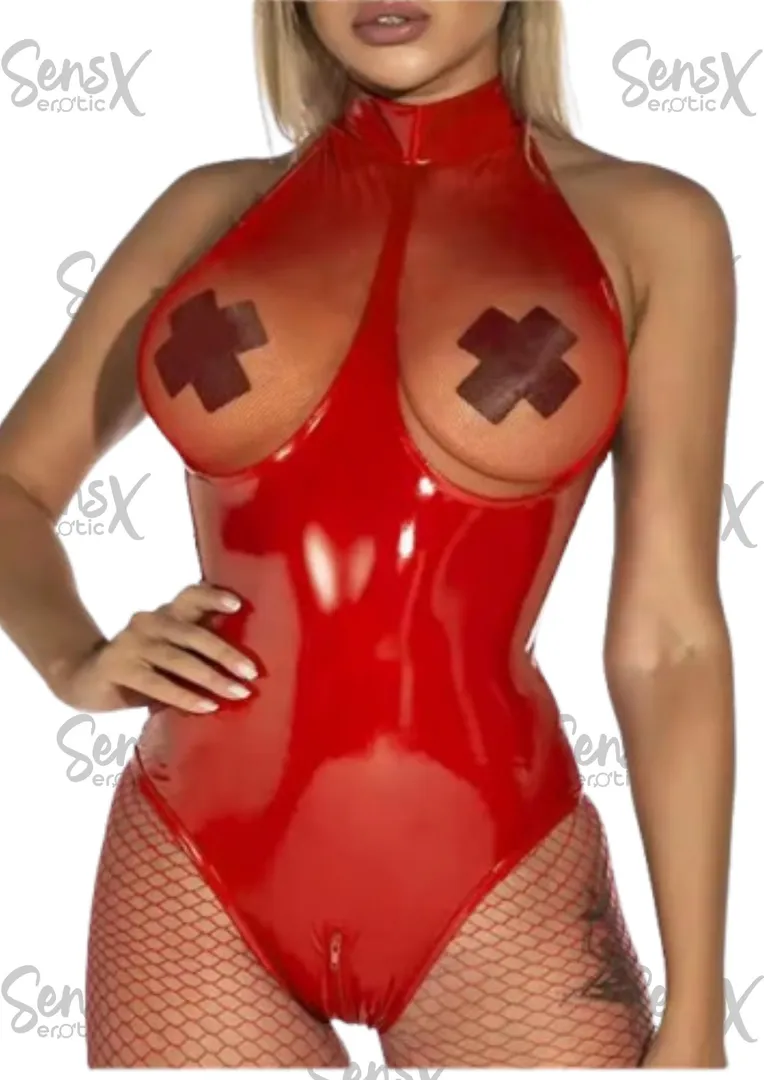 Bodysuits De Charol, Malla Frontal Y Cierre En Entrepierna