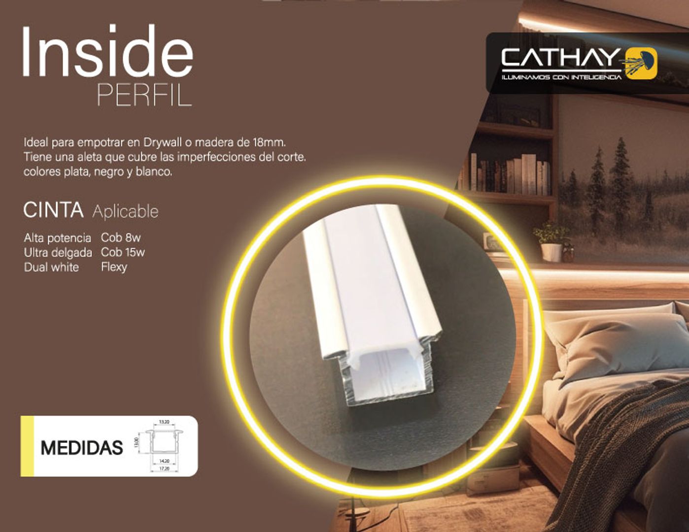 PERFIL INTERIOR DE EMPOTRAR CON PANTALLA ACRILICA OPALIZADA (INSIDE) 3 mts 